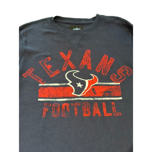 Houston Texans Football Shirt Mens Blue Med LS Crew Neck Thermal NFL Waffle Knit - Picture 3 of 5